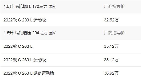 奔驰c200最新价格 2022款售价32万(车身长达4.8米)